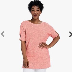 Women’s Christopher & Banks Salmon Elbow Sleeve Split Cuff Tunic Sweater